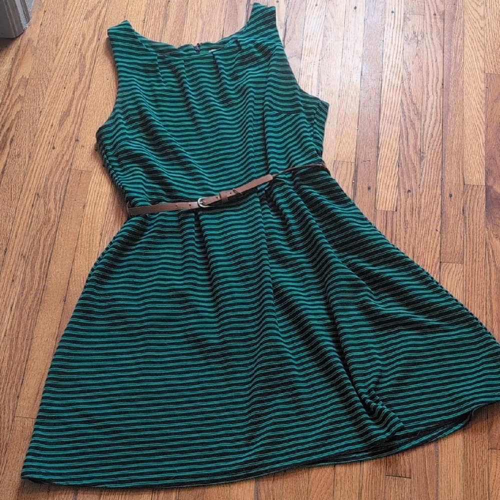 3 for $30: Striped Green and Navy Sleeveless Dress